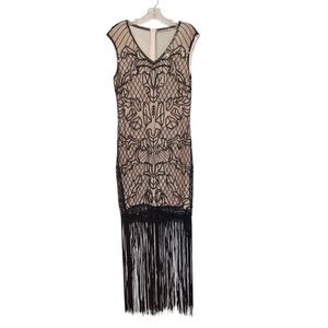 NWT Unique Vintage Beaded Fringe Flapper Dress Size XL Pink & Black Grea…
